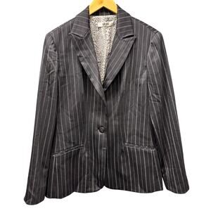 Rene Ruiz Blazer Womens 10 Black Gray Stripe Leopard Lined 1 Button Jacket